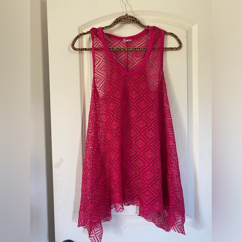 Dots Hot Pink Swimsuit Cover Up Or Top.  Size M.  Bust 36 Length 29